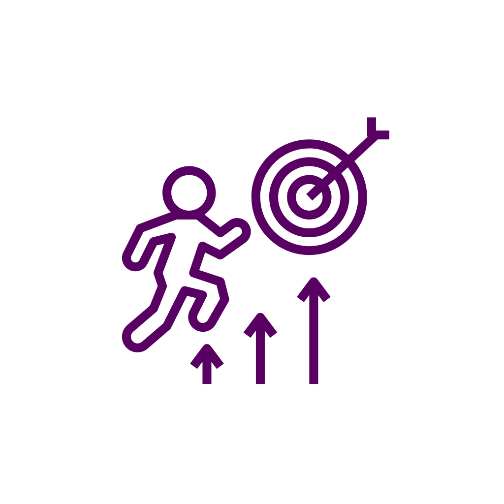 Illustration of a person running toward a target with upward arrows, symbolizing progress, goals, or ambition.