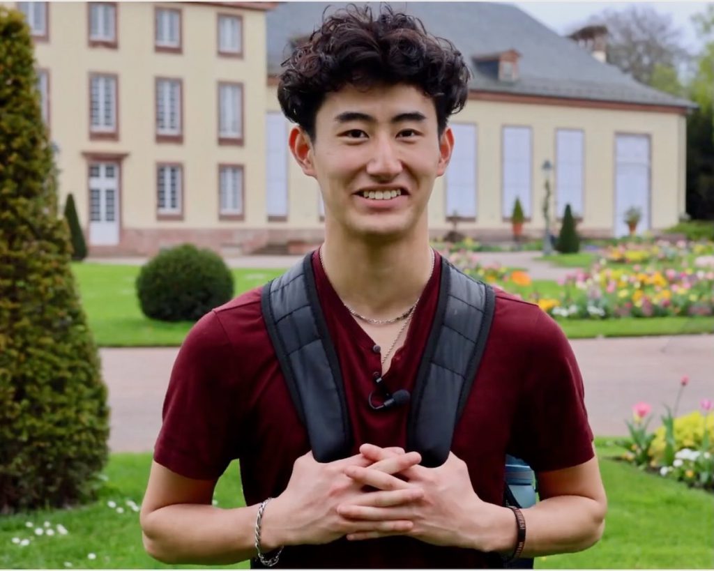 Student with backpack in Strasbourg France